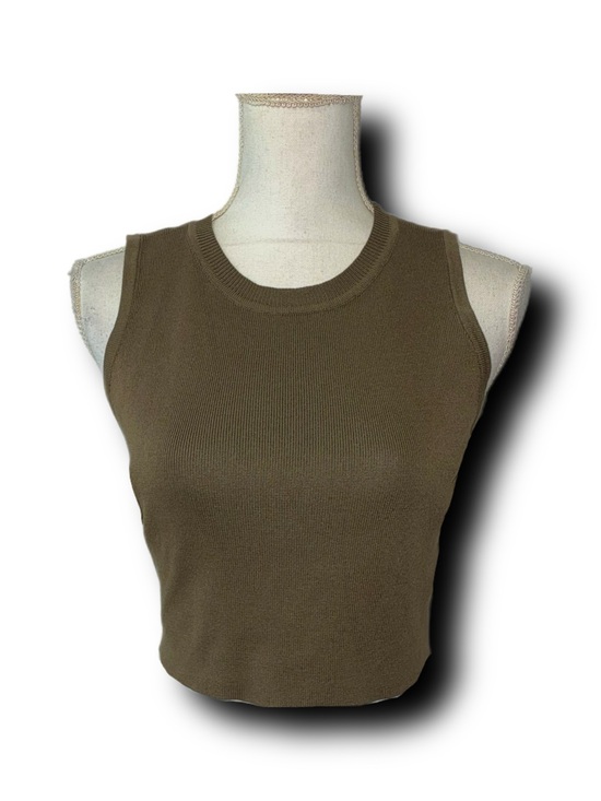 36Point5 Tops - 36Point5 Sleeveless Drab Olive Green Ribbed Knit Crop Top Minimalist Vibes